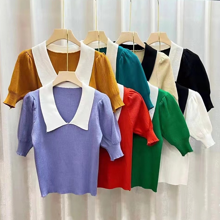 SUXI Áo Croptop Dệt Kim Mỏng Tay Ngắn Cổ Chữ V Dáng Ôm Thời Trang Mùa Hè Cho Nữ