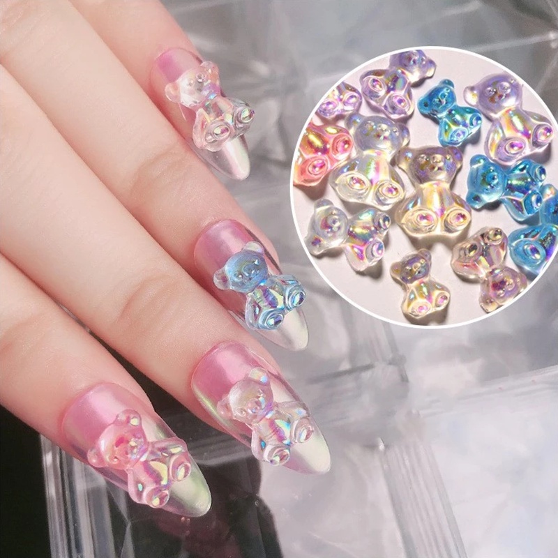 Bộ 5 Miếng Dán Trang Trí Móng Tay Hình Gấu Ba Chiều DIY