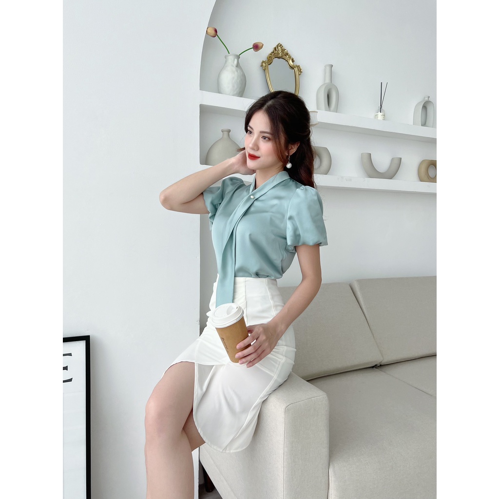 Áo sơ mi hai cúc ngọc tay bồng A1398 HILA