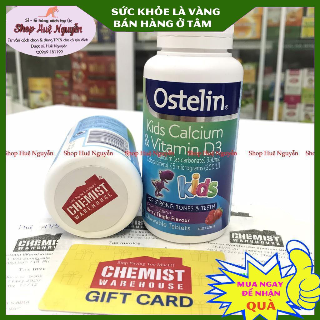 Calcium Vitamin D3 Ostelin Kids 90 viên (canxi khủng long), chemist Úc