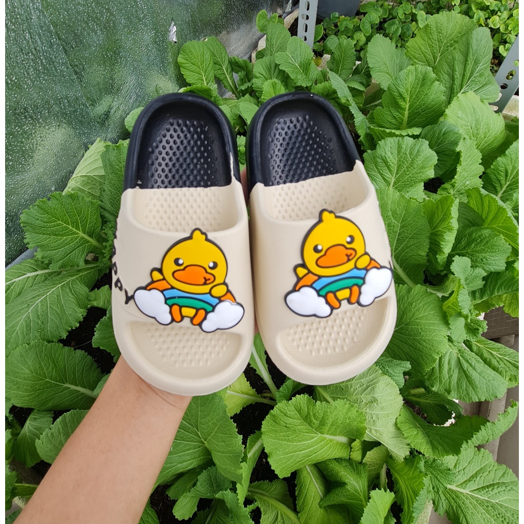 Dép bánh mì siêu nhẹ gắn hình vịt đế 2 màu siêu hot cho bé trai bé gái