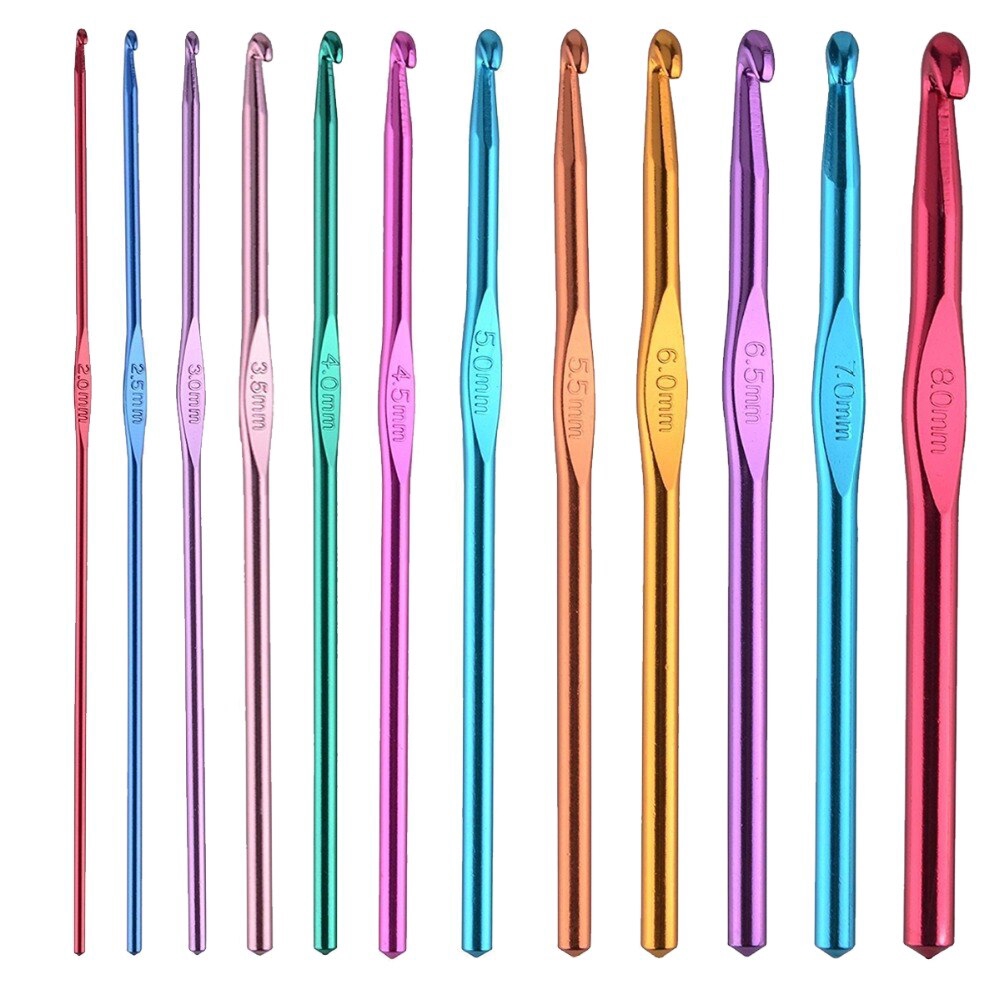 Set 12 Kim Đan Len Tay Cầm Bằng Nhôm 2mm-8mm Nhiều Màu Sắc