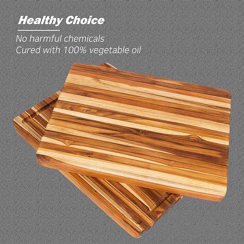 Thớt gỗ Teak cao cấp siêu cứng không mùn có rãnh 61 x 43 cm - Thớt gỗ Steak BBQ, Beefsteak Kiểu Âu Wood Cutting Board