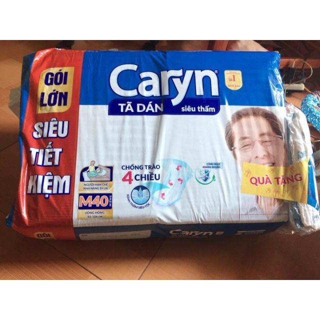 Tã Dán Người Lớn Caryn M40 tặng 1 tã dán và 2 tấm đệm lót(mua tối đa 2gói/đơn)