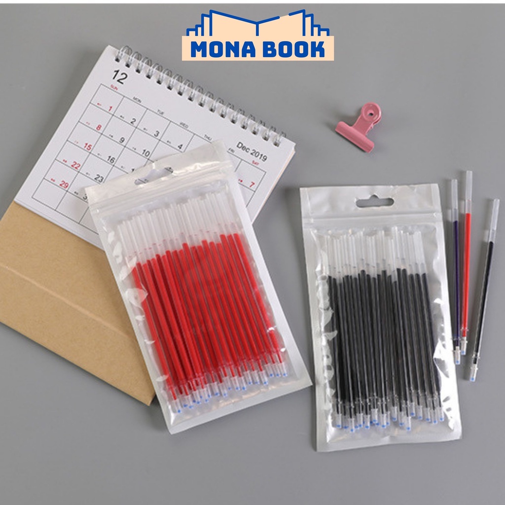 Set 10 30 50 ruột bút mực gel MONABOOK, ruột bút nước, bút bi nước màu xanh, đỏ, đen