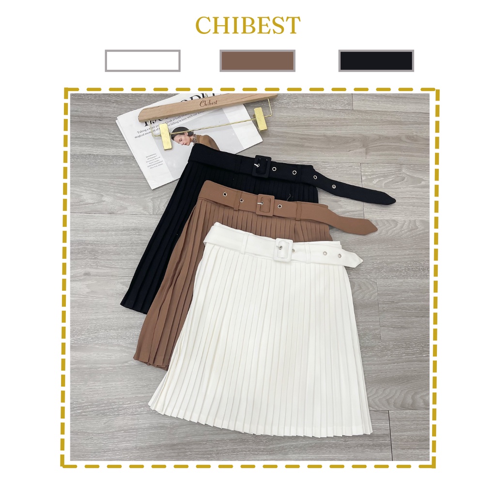Chân váy ngắn xếp ly kèm đai CHIBEST (𝐘𝐕𝐁𝟖𝟒)