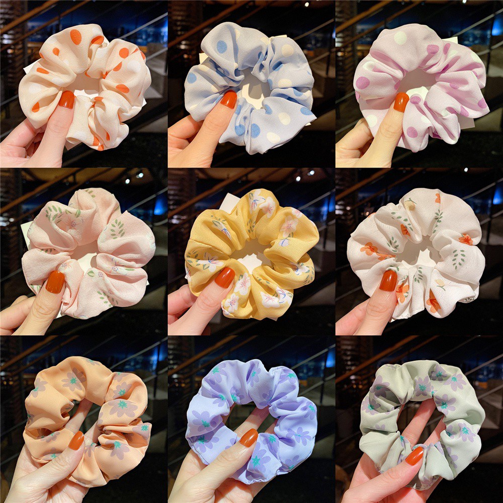 Dây Buộc Tóc Cao Su Co Giãn Thêu Họa Tiết Chấm Bi Phong Cách Hàn Quốc