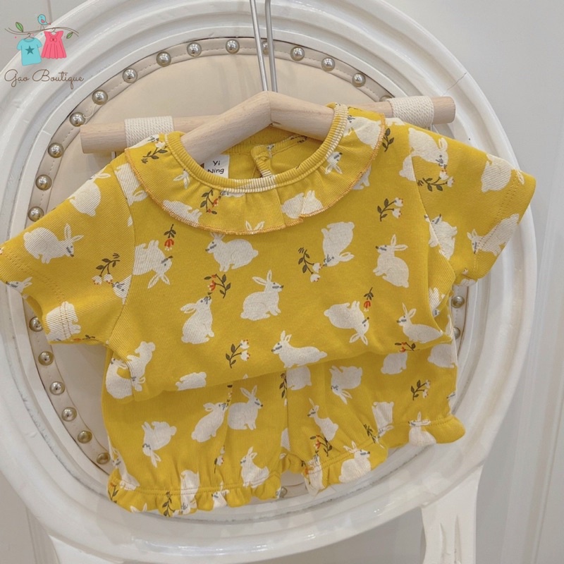 Bộ thun cotton diềm cổ cho bé gái 7-18kg