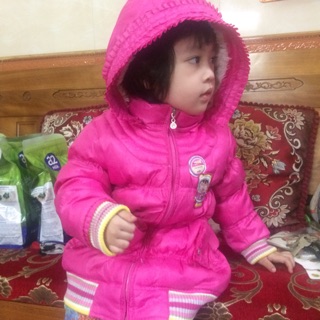 Áo phao lông vũ mũ lông siêu đẹp cho bé gái size 14-16kg
