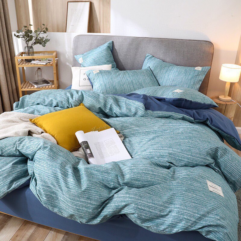 Bộ 4 Món Chăn Ga Gối Cotton TiCi Xước Cao Cấp Màu XANH BIỂN NHẠT rất sang trọng trungvbhp_shopalot2