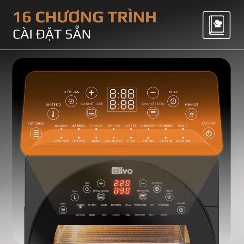 Nồi Chiên Không Dầu OLIVO AF15 - 16 chức năng -15lit- bảo hành 24 tháng- Thương Hiệu Mỹ