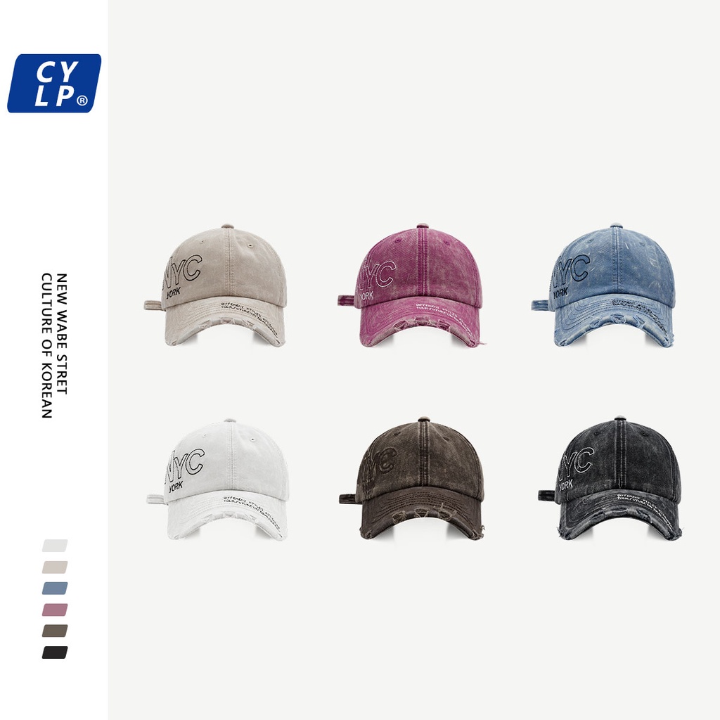 Ins Influencer Mũ Lưỡi Trai Thêu Chữ NYC Nhuộm Màu Phong Cách Retro Hàn Quốc Cho Nữ