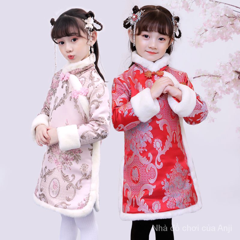 Cheongsam Girls Children Cheongsam Student Dress Girls Winter Velvet