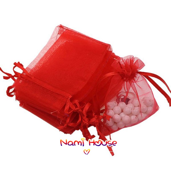 Set 50 túi thơm có dây rút ruy băng màu đỏ size nhỏ 9x12cm - namimi