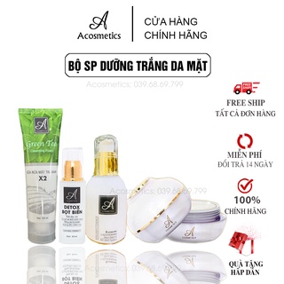 Bộ 4 sản phẩm - Sữa rửa mặt trà xanh + Detox bọt biển + Serum + Kem face pháp - Ngừa mụn dưỡng da trắng sáng mềm mịn
