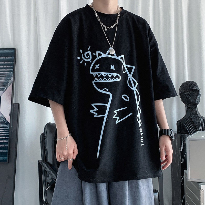 Áo thun form rộng unisex nam nữ tay lỡ phông streetwear cotton oversize KHỦNG LONG DỄ THƯƠNG giá rẻ in style ulzzang