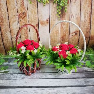 Comboo Hoa hồng handmade và giỏ cắm hoa