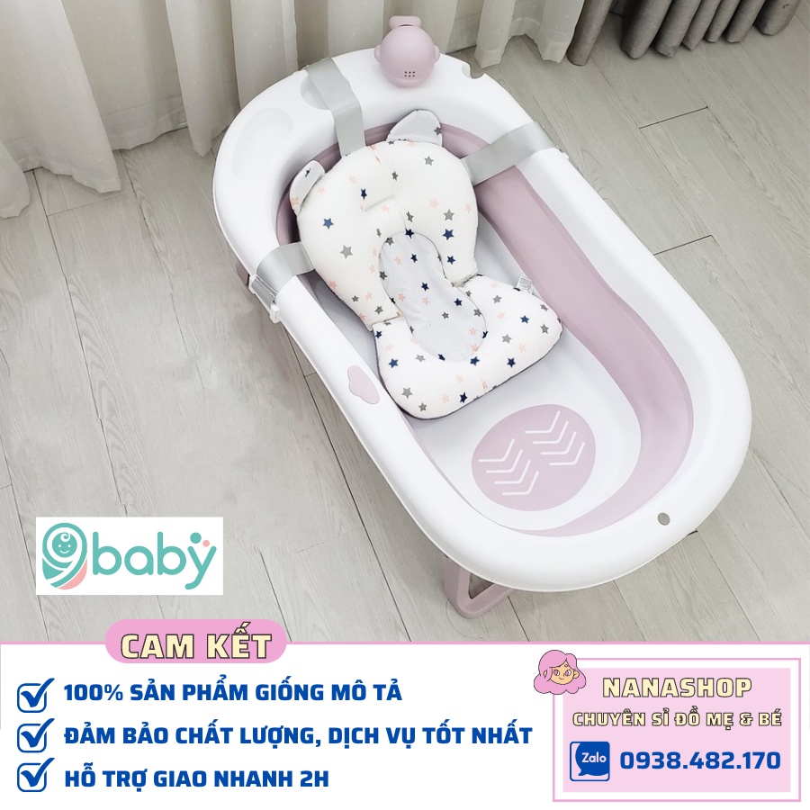 Chậu tắm cho bé gấp gọn kèm phao và đồ chơi màu hồng 9BABY
