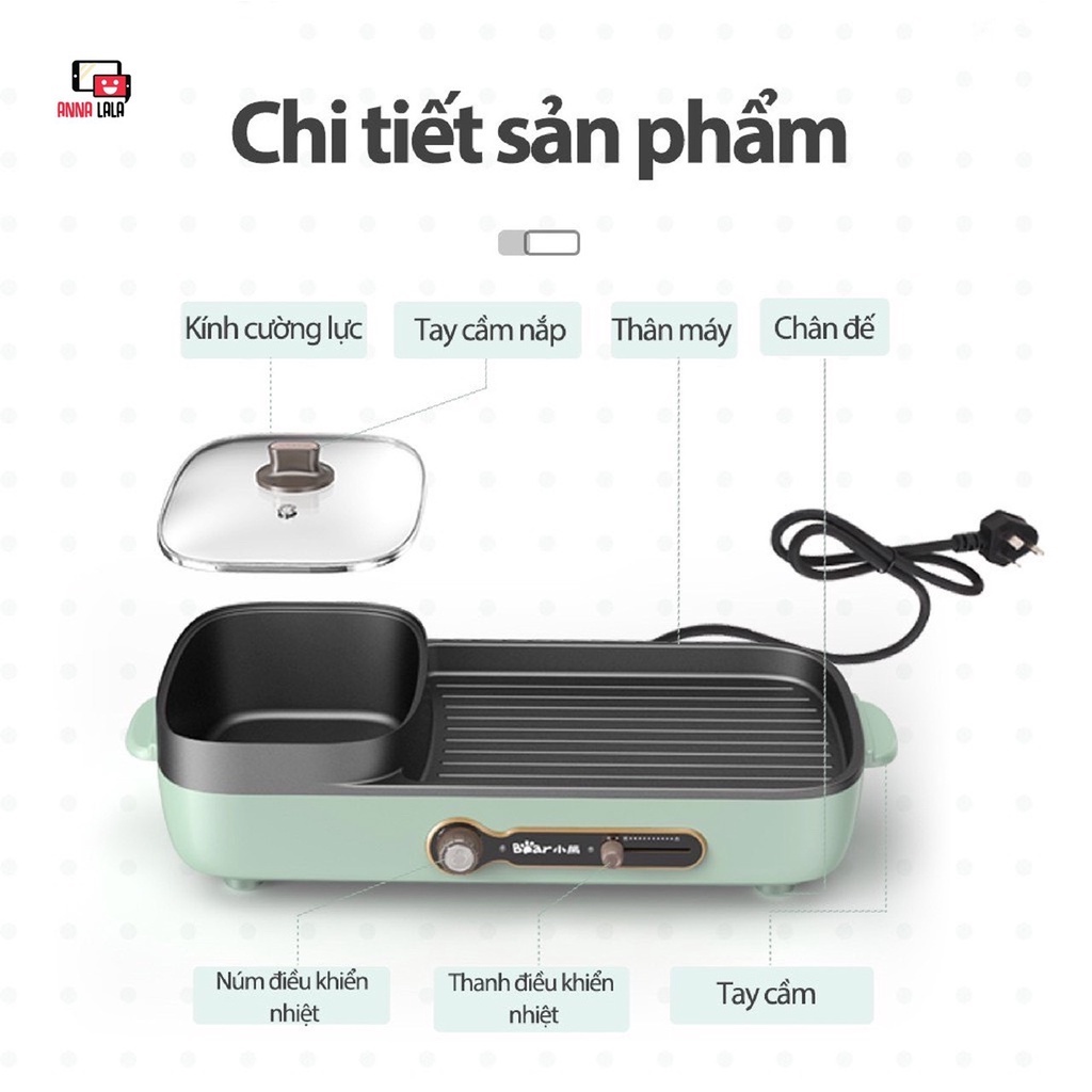 [SẴN] Nồi Lẩu Nướng Đa Năng Bear Bếp Nướng Điện 2 Ngăn dung tích 3Lcông suất 1600W