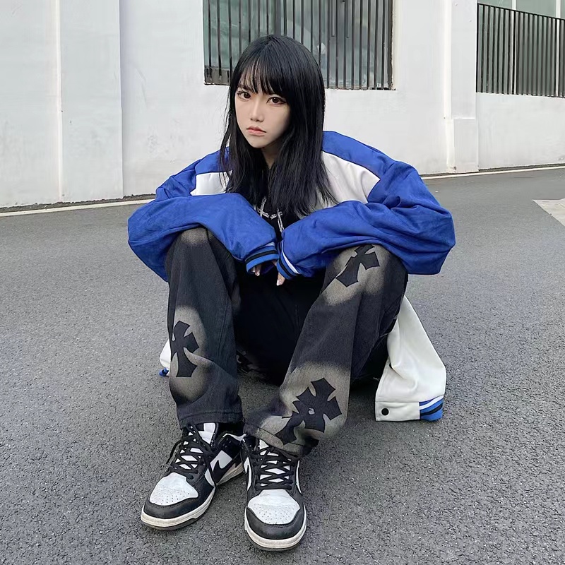 Quần hiphop unisex from rộng quần bò jean nam đen thời trang oversize Quần jean trắng
