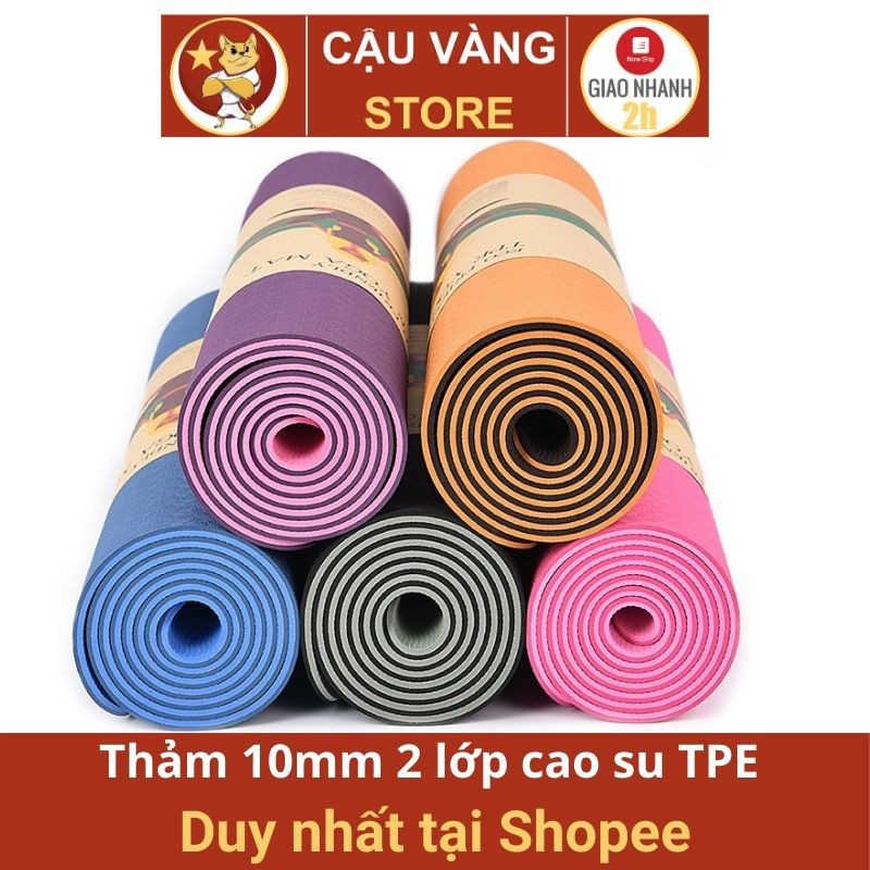 Thảm tập yoga, gym CẬU VÀNG chống trượt cao cấp thể dục tại nhà 2 lớp 10-8mm cao su TPE