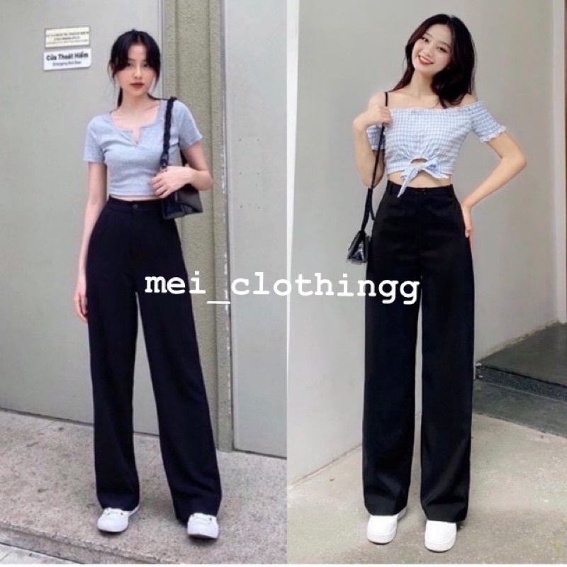 [Ảnh thật/video] Quần culottes đen/ quần suông ống rộng hack dáng, khuy bụng, khoá kéo/Quần ulzzang pants cạp cao