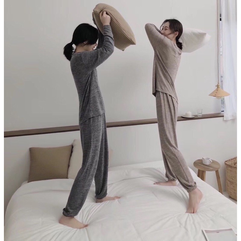 Bộ đồ ngủ nữ | quần áo ngủ dài tay dành cho nữ chất liệu vải thun cotton co giãn thoáng mát