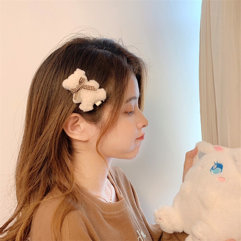 Kẹp Tóc Đính Nơ Gấu Bông Dễ Thương Phong Cách Hàn Quốc Cho Nữ