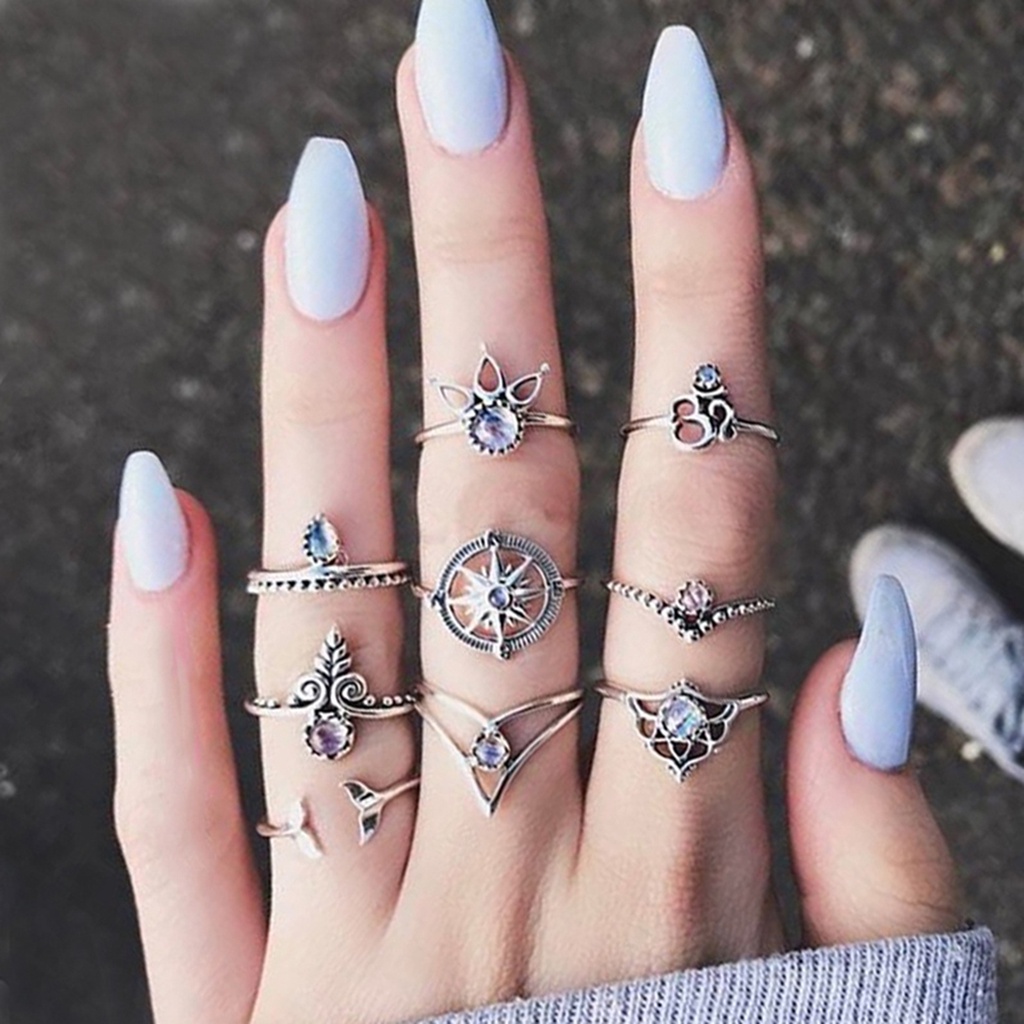 Set 9 nhẫn đeo khớp ngón tay thời trang nữ