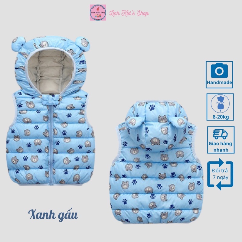 Áo phao gile có mũ Quảng Châu cao cấp cho bé 8-23kg