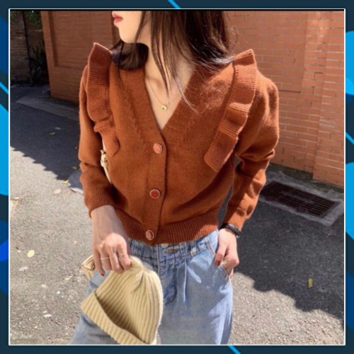 Áo len tay dài cardigan nữ cổ V croptop bèo vai ulzzang Hàn Quốc | BigBuy360 - bigbuy360.vn
