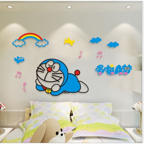 Tranh dán tường mica 3D DORAEMON Viền Đen cho bé yêu decor trang trí phòng ngủ phòng khách