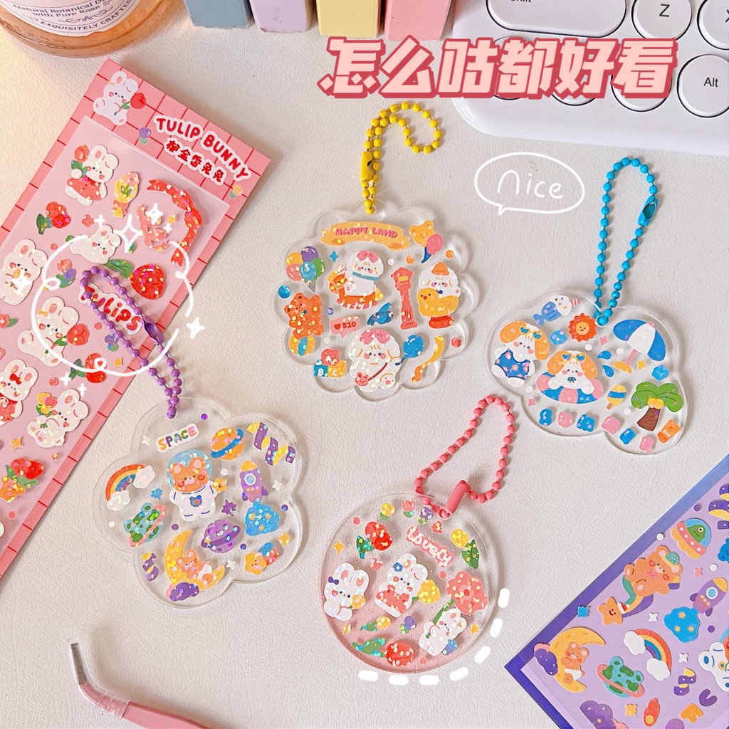 Sticker Trang Trí Hình Gấu Thỏ Dễ Thương Siêu Lạ