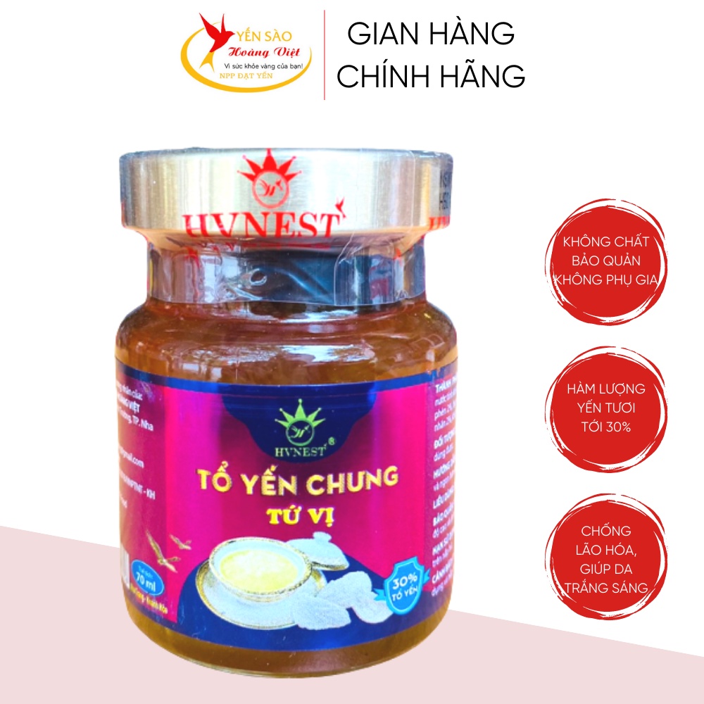 Hũ tổ yến sào chưng sẵn tứ vị HVNEST không chất bảo quản, thể tích 70ml
