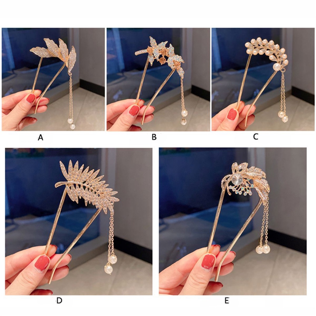 Trâm cài tóc hình chữ u đính đá và ngọc trai thời trang cho nữ