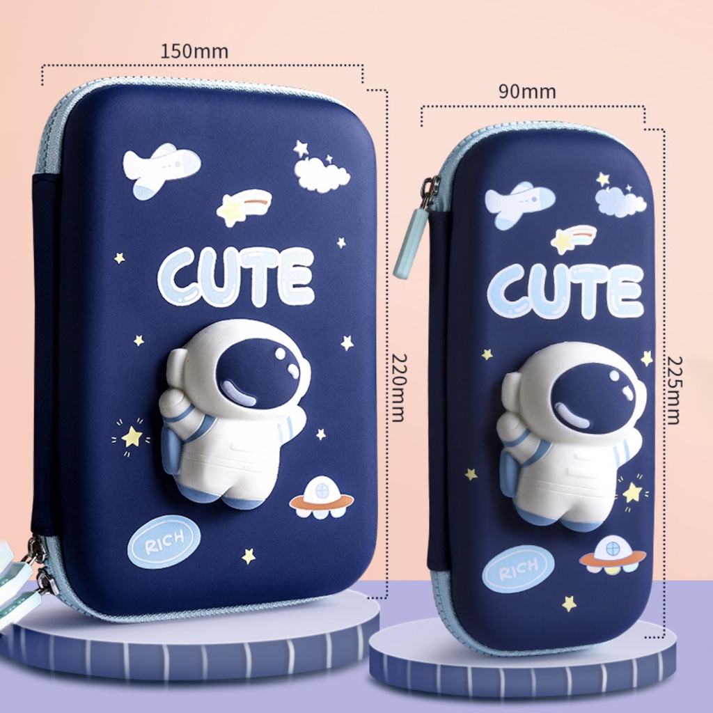 Hộp bút in nổi hoạ tiết 3D Sakawin, Dễ thương cute cho bé, dụng cụ chứa bút 3 ngăn cho học sinh, trẻ em