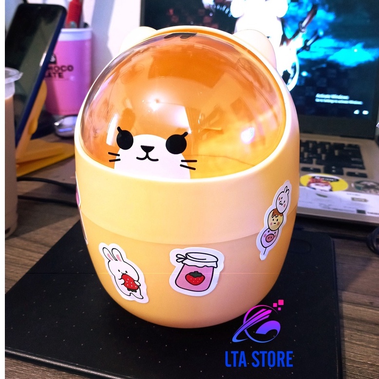 Thùng Rác Mini Để Bàn Trang Trí cực kì Cute Đáng yêu - Thùng Rác Lật Kèm Sticker