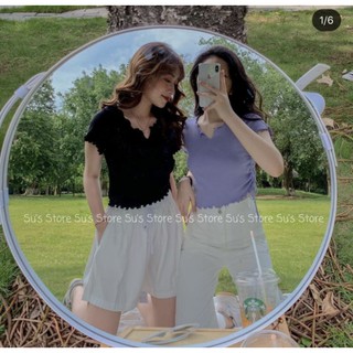 Áo croptop cổ xẻ rút dây eo