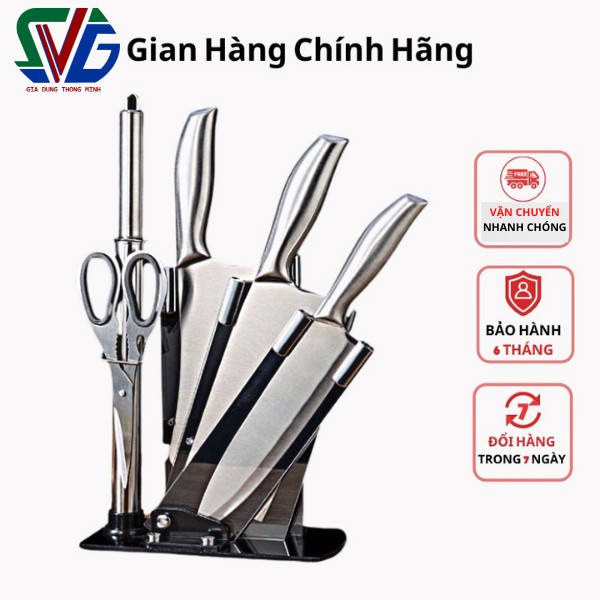Bộ dao kéo Nhật inox 6 món đúc nguyên khối, dao kháng khuẩn tiện lợi cho nhà bếp độ bén và bền cao - tặng kèm khay đựng