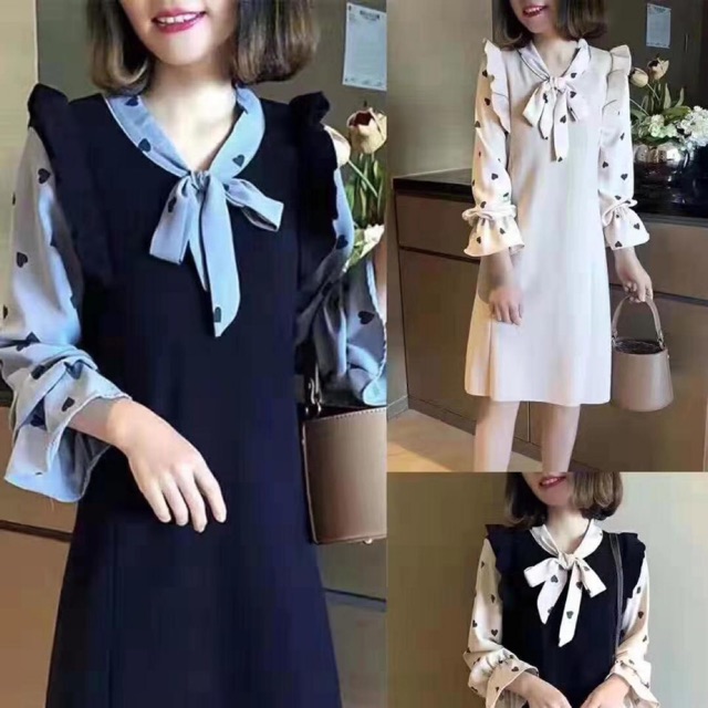 Váy len cổ nơ chấm bi VAY308