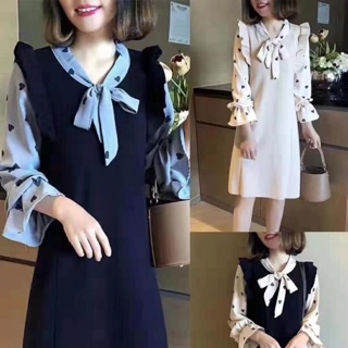 Váy len cổ nơ chấm bi vay308