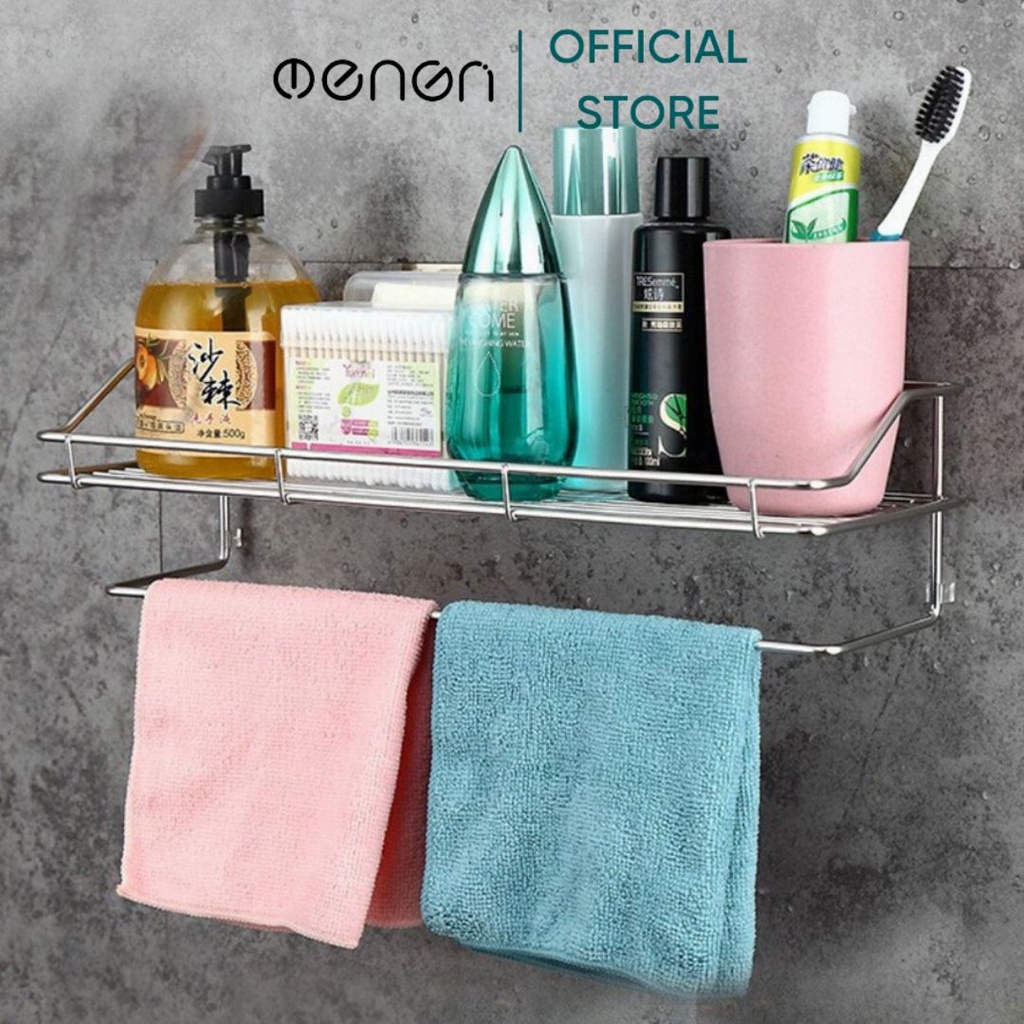 Kệ Nhà Tắm Inox 304 OENEN Dán Tường Đựng Đồ Có Kèm 6 Móc Treo Đồ Tiện Lợi Oenon