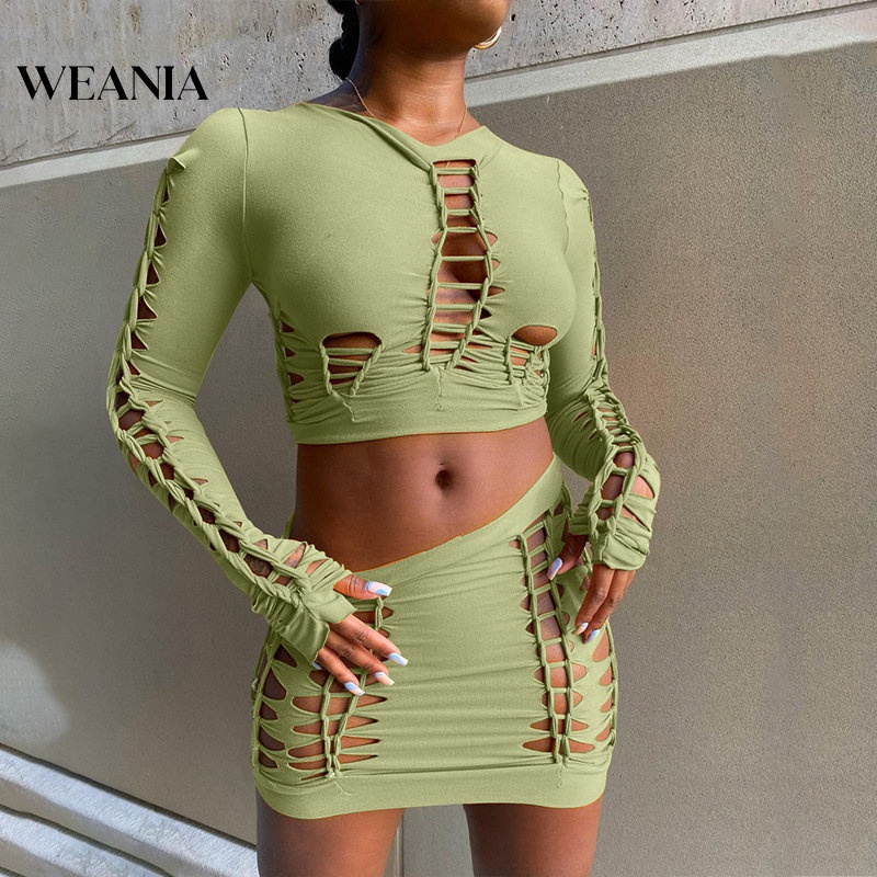 Set Áo Thun Lửng Tay Dài 2 Dây + Chân Váy Bút Chì Lưng Cao Thời Trang Nữ