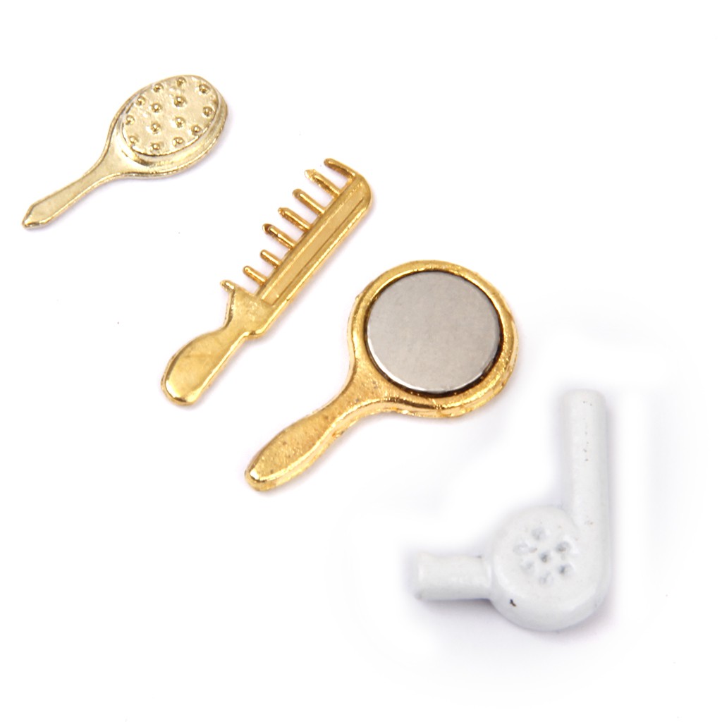 Set 4 Lược + Máy Sấy Tóc + Gương Tỉ Lệ 1 / 12 Trang Trí Nhà Búp Bê