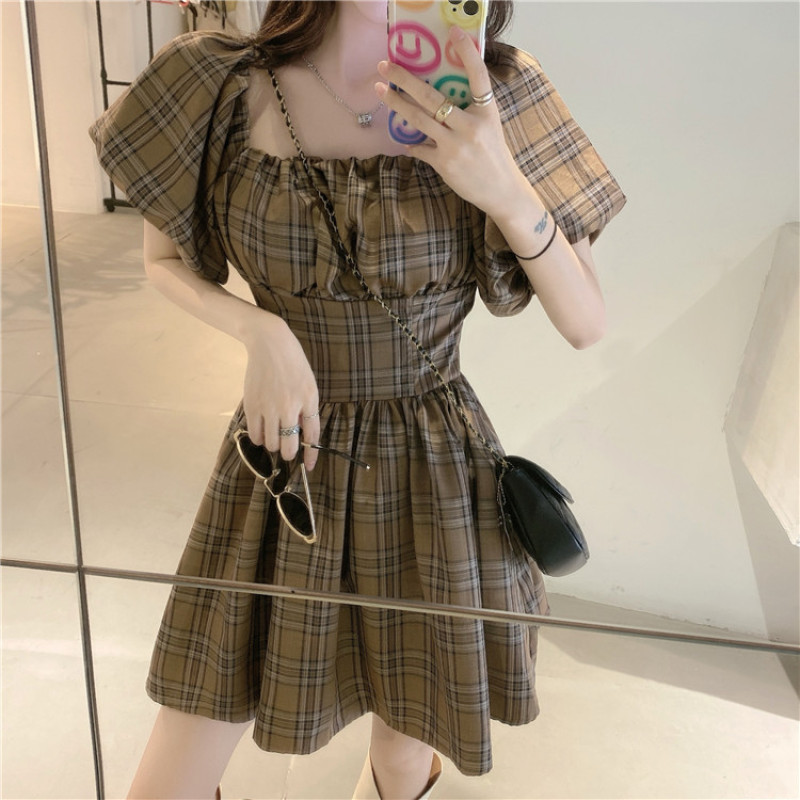Đầm Nữ Tay Ngắn Cổ Vuông Họa Tiết Caro Thời Trang | BigBuy360 - bigbuy360.vn