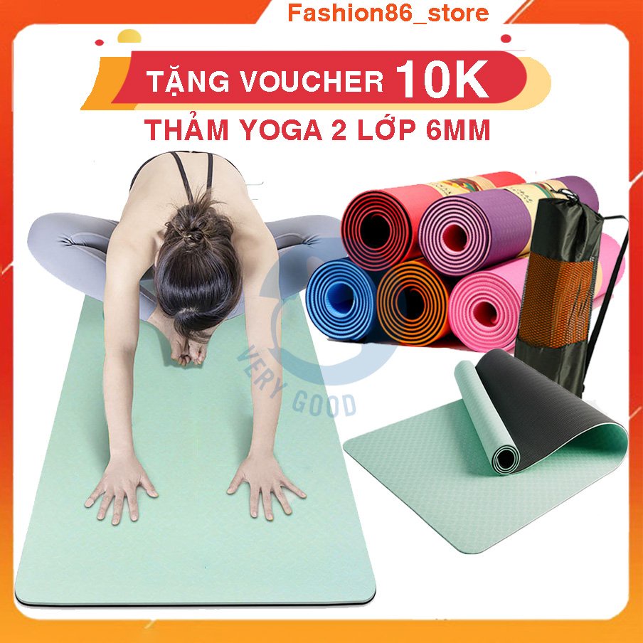 Thảm tập yoga TPE 2 lớp 6mm cao cấp chống trượt tập gym thiền pilates tại nhà