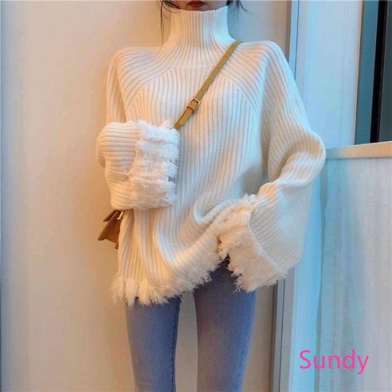 Áo Sweater Cổ Cao Dáng Rộng Giữ Ấm Cho Bé Gái