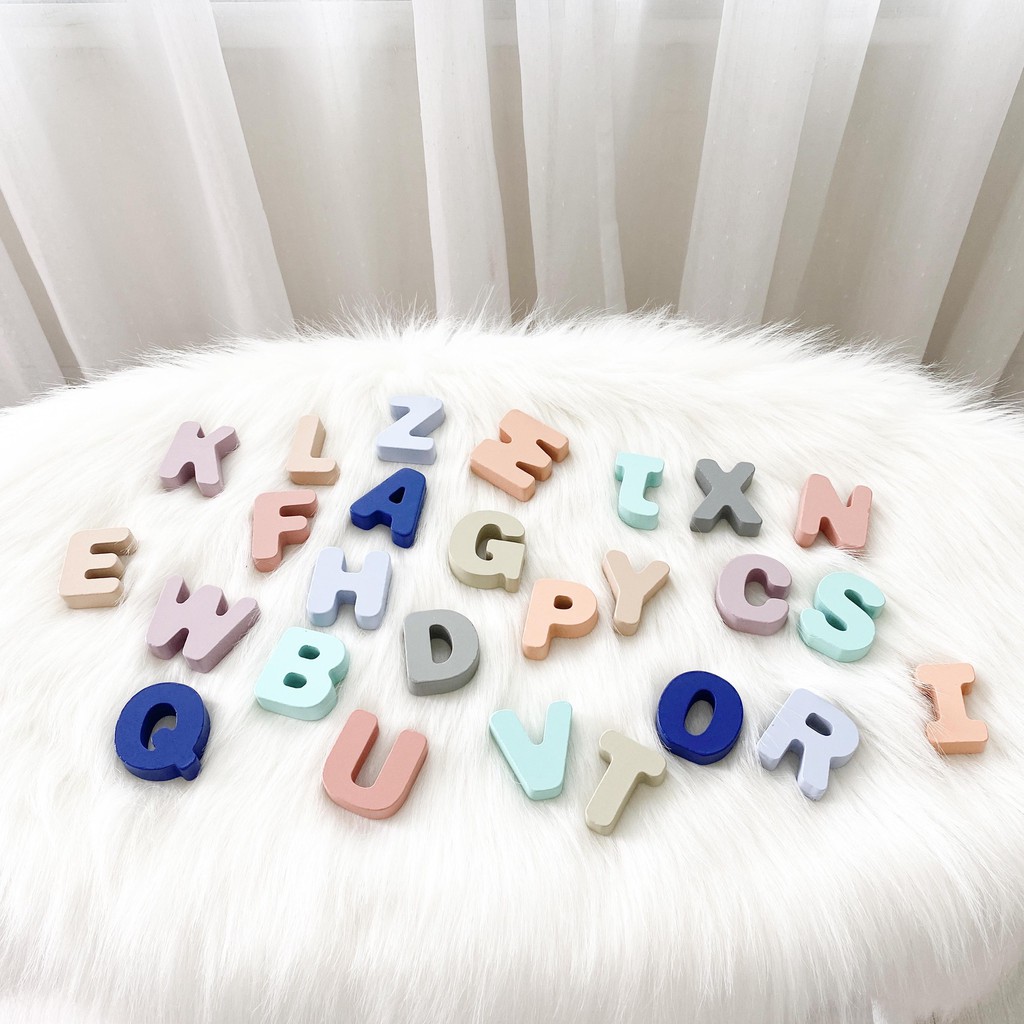 [HOLLA] Bộ bảng chữ cái và số bằng gỗ cao cấp cho bé vừa học và chơi an toàn, màu sắc pastel