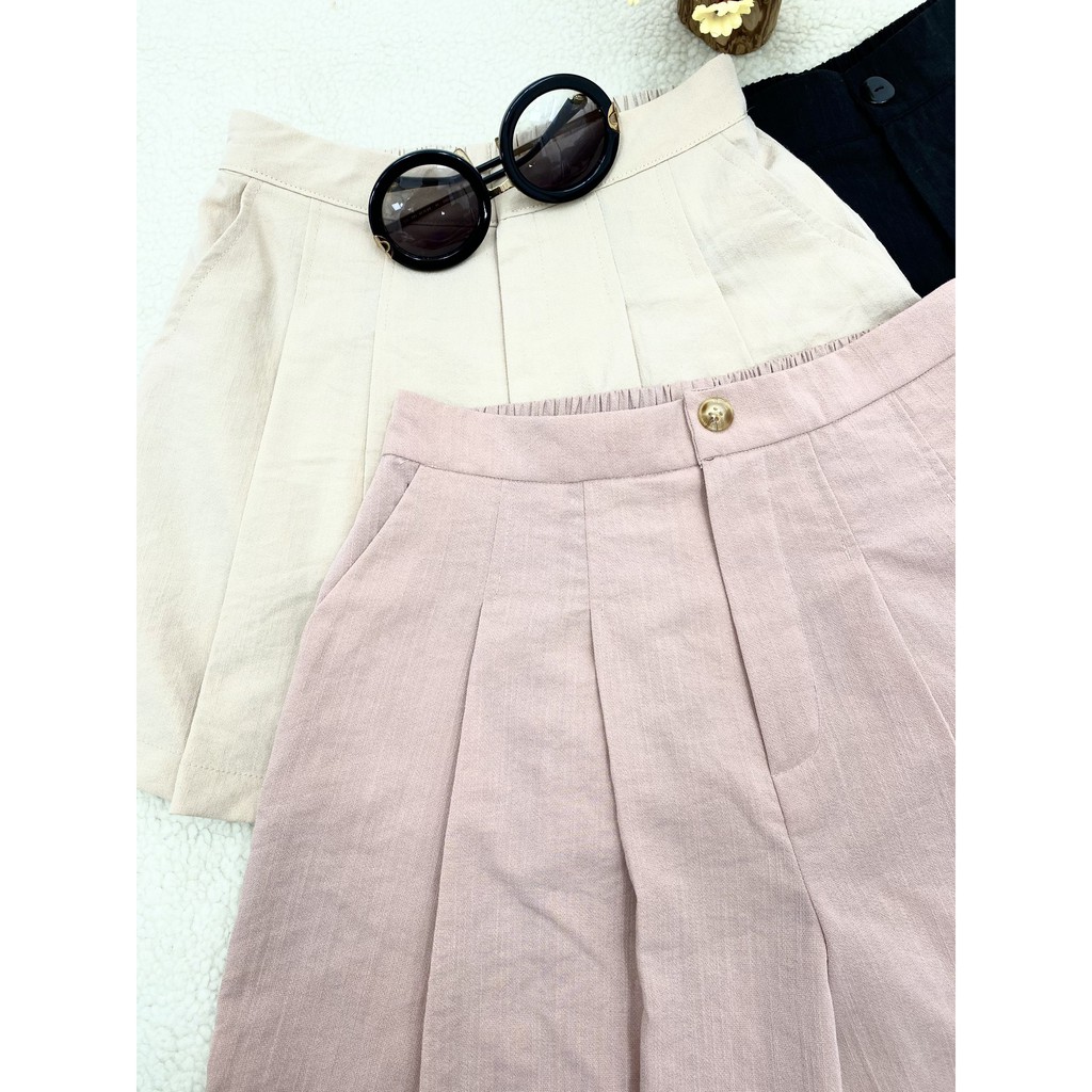 Quần short nữ đũi xếp ly cạp cao khóa giữa, quần Sooc đũi siêu mát 3 màu Hàng thiết kê Hachidesigns | BigBuy360 - bigbuy360.vn