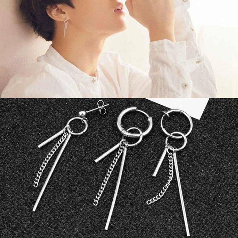Kpop BTS Jimin Earrings BTS Punk Tassel Long Chain Earrings Jewelry